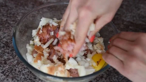 Chef preparing food, meat, Minced steak, meatballs making Stock Footage 126697074