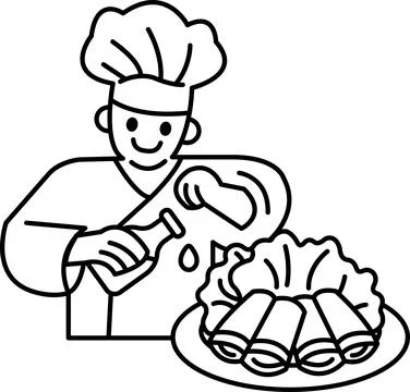 A chef is preparing food on a plate Illustrazione stock