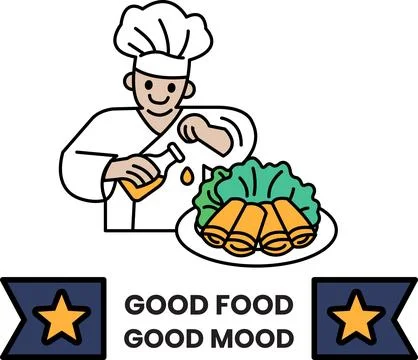 A chef is preparing food on a plate Illustrazione stock