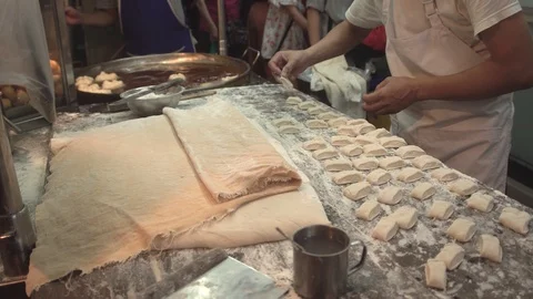 Chef preparing Fried Bread Stick, (youtiao, patongko, Banh Quay) Stock Footage 115443330