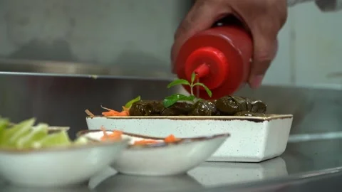 Chef Preparing Grape Leaves Dish Stock Footage 318310163
