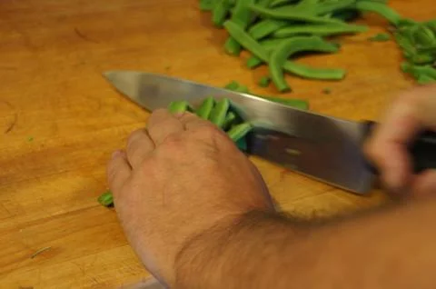 Chef preparing green beans Stock Photos
