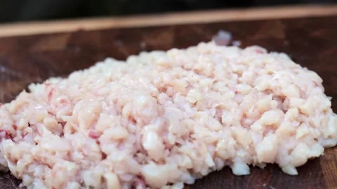 Chef Preparing Ground Chicken on a Cutting Board Stock-Footage 280120234