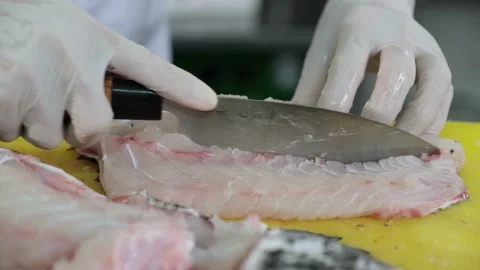 Chef Preparing  Grouper Sashimi Closeup Stock Footage 174001864