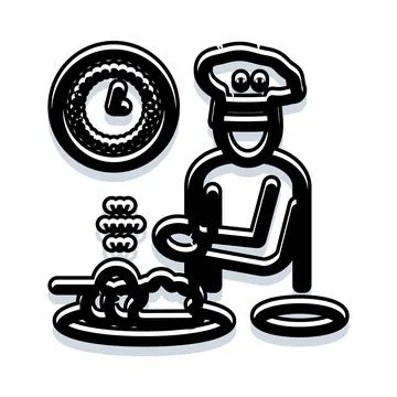 Chef preparing meal with ingredients and timer clock Stock Illustration