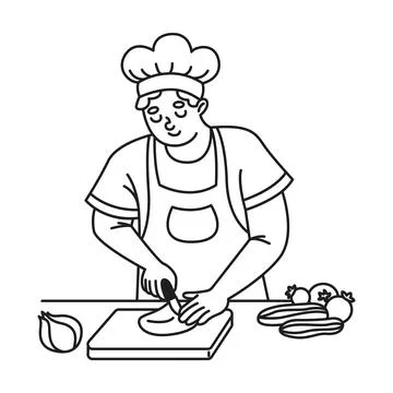 Chef preparing meal in kitchen illustration Stock Illustration
