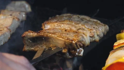The chef is preparing a meat kebab. Stock Footage 131208282