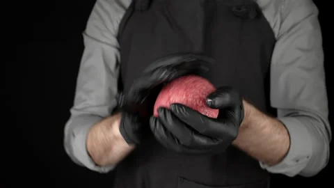 Chef preparing mince meat for burger or bolognese Stock Footage 181384065