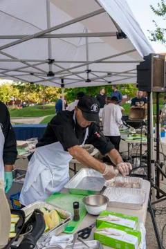 Chef preparing monkfish at Seafood Throwdown Stock-Fotos