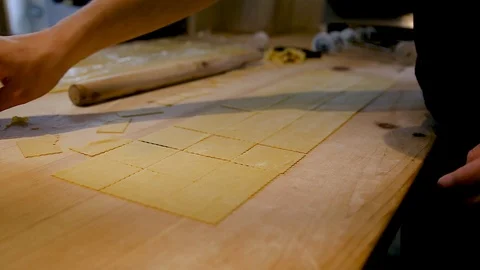 Chef preparing pasta sheets to be made into ravioli. Stock Footage 96474759