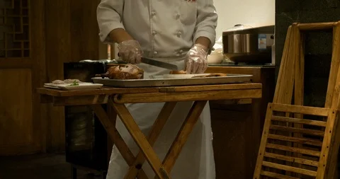 Chef Preparing Peking Duck Beijing China Stock Footage 93279010