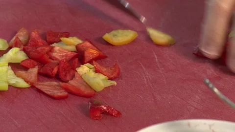 Chef Preparing Pepper Salad Ingredients 2 Stock Footage 306185723