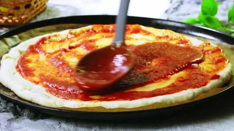 Chef preparing pepperoni pizza Stock Footage 98949847