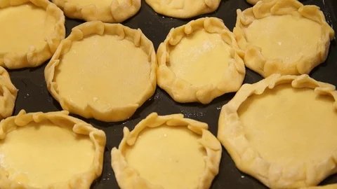 Chef preparing pies. Cooking process. Cooking pasties. Minced meat. Baking Stock Footage 99345618