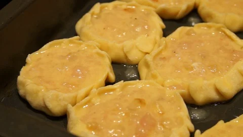 Chef preparing pies. Cooking process. Cooking pasties. Minced meat. Baking Stock Footage 99346953