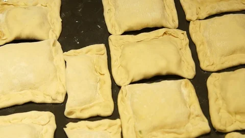 Chef preparing pies. Cooking process. Traditional food. Minced meat. Baking Stock Footage 99391640