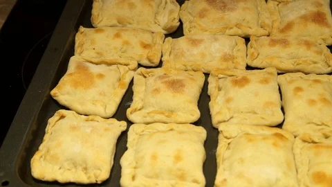 Chef preparing pies. Cooking process. Traditional food. Minced meat. Baking Stock Footage 99391676