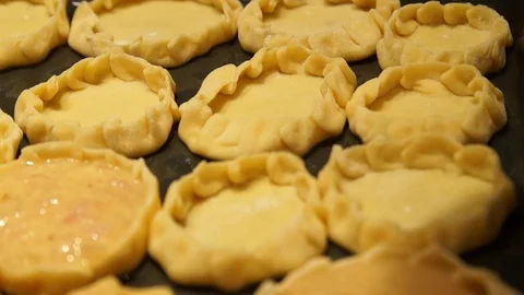 Chef preparing pies. Cooking process. Traditional food. Minced meat. Baking Stock Footage 99392331