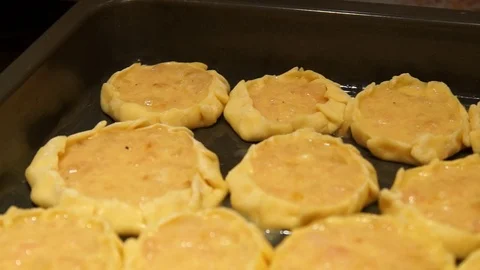 Chef preparing pies. Cooking process. Traditional food. Minced meat. Baking Stock Footage 99392414