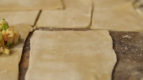 Chef preparing pies. Cooking process. Traditional food. Minced meat. Baking Stock Footage 99740581