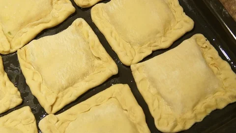 Chef preparing pies. Cooking process. Traditional food. Minced meat. Baking Stock Footage 99740915