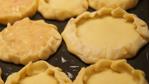 Chef preparing pies. Cooking process. Traditional food. Minced meat. Baking Stock Footage 99741696