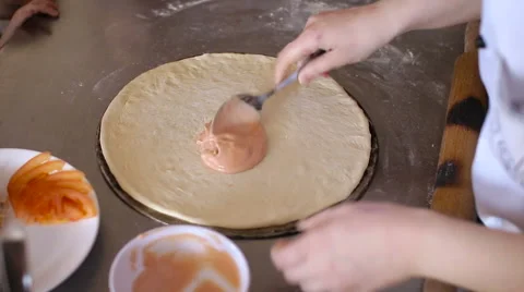 Chef preparing pizza, closeup Stock Footage 61515554