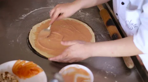 Chef preparing pizza, closeup Stock Footage 61515596