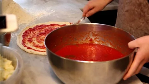 Chef preparing pizza margherita Stock Footage 71587277