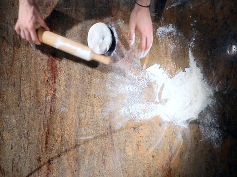 Chef preparing a pizza. Pizza Place. Food Preparation. Pizza Chef.Chef tossing Stock Footage