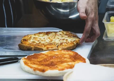 Chef preparing pizza , The process of making pizza Stock Photos