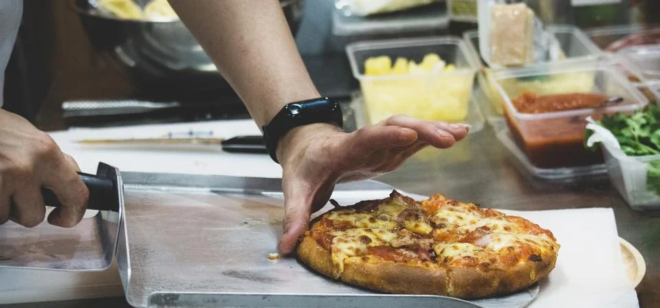 Chef preparing pizza , The process of making pizza Stock Photos