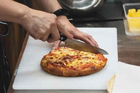 Chef preparing pizza , The process of making pizza Stock Photos