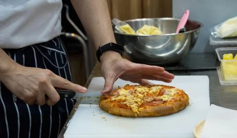 Chef preparing pizza , The process of making pizza Stock Photos