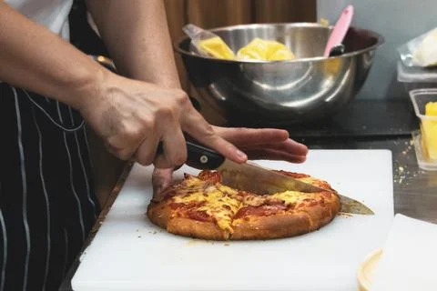 Chef preparing pizza , The process of making pizza Stock Photos