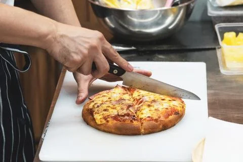 Chef preparing pizza , The process of making pizza Stock Photos