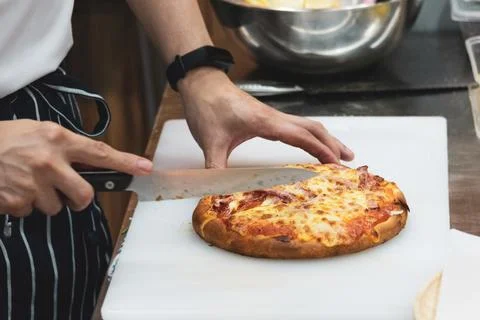 Chef preparing pizza , The process of making pizza Stock Photos