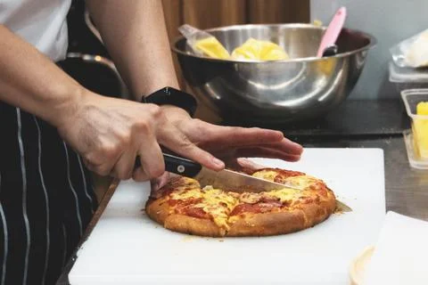 Chef preparing pizza , The process of making pizza Stock Photos