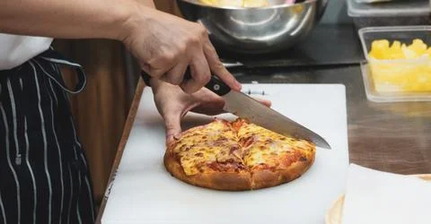 Chef preparing pizza , The process of making pizza Stock Photos