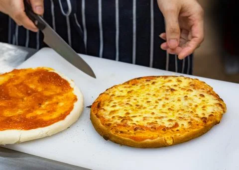 Chef preparing pizza , The process of making pizza Stock Photos