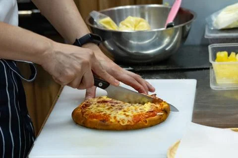 Chef preparing pizza , The process of making pizza Stock Photos