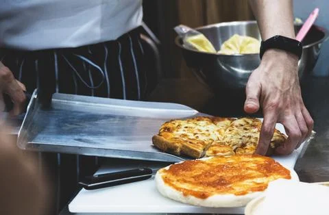 Chef preparing pizza , The process of making pizza Stock Photos