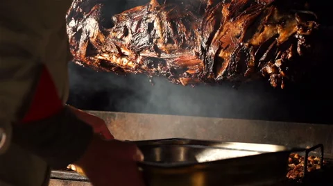 Chef Preparing Pork Steak and Roasted on Grill, Slowmotion Stock Footage 62195168