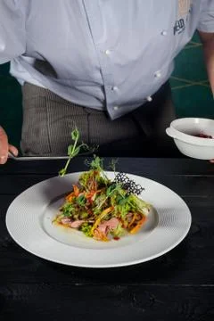 The chef is preparing a salad Stock Photos