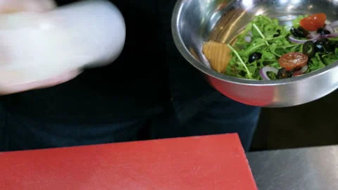 Chef preparing sandwich with rye bread, salmon, cheese, vegetables and herbs. 4K Video stock 97661599