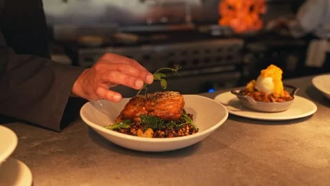 Chef Preparing Steak Chicken And Cooked Beet Salad At a Resort Travel Vidéo 280514645