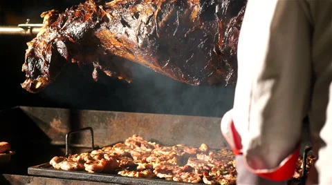 Chef Preparing Steak on Grill, Slowmotion Stock Footage 62194933