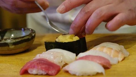 Chef preparing sushi Stock Footage 132871914