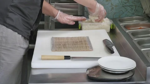 Chef preparing sushi in the kitchen Stock Footage 79088073