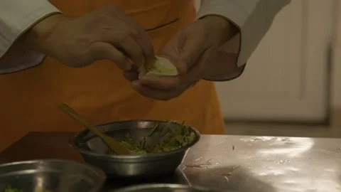 Chef Preparing Traditional Dumplings with Vegetable Filling in Beijing Kitchen Stock Footage 345881340